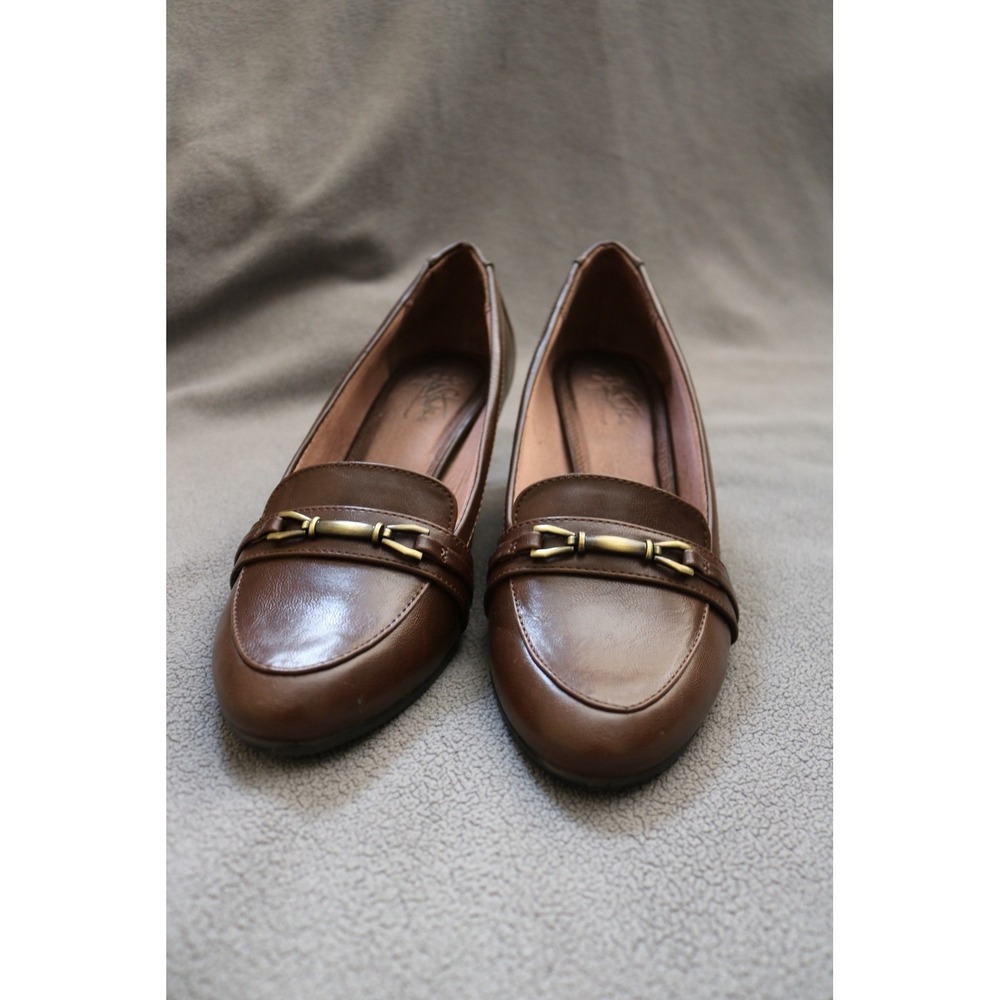 LIFESTRIDE Odele Loafer Pump Women 10M Brown Bit Detail Block Heel Career Shoes - Picture 2 of 9